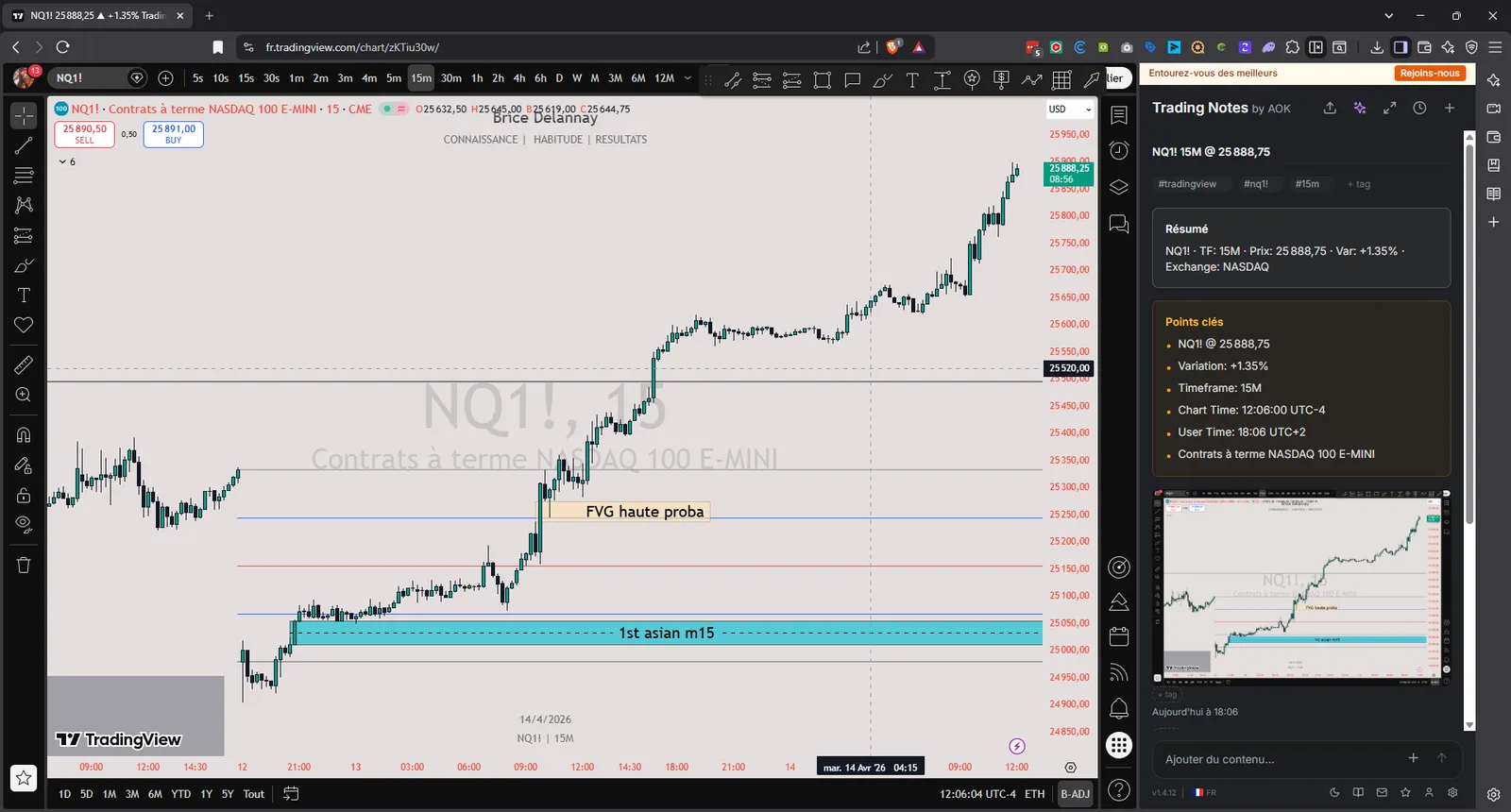 Le Carnet du Trader ouvert à côté d’un graphique TradingView